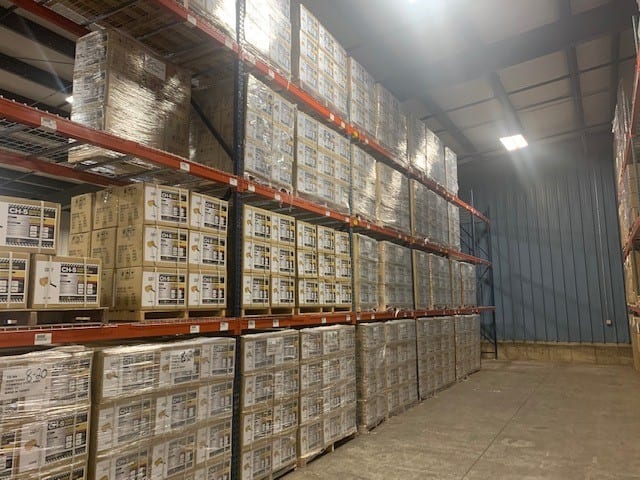Display of warehouse packed and kept in racks
